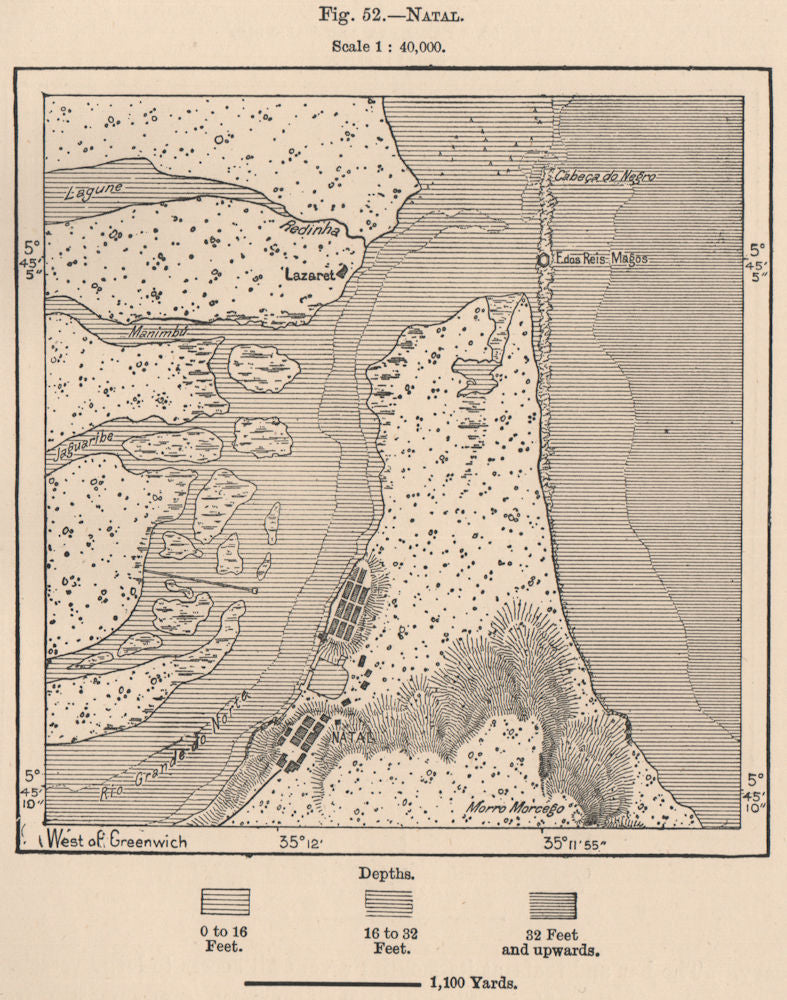 Natal. Brazil 1885 old antique vintage map plan chart